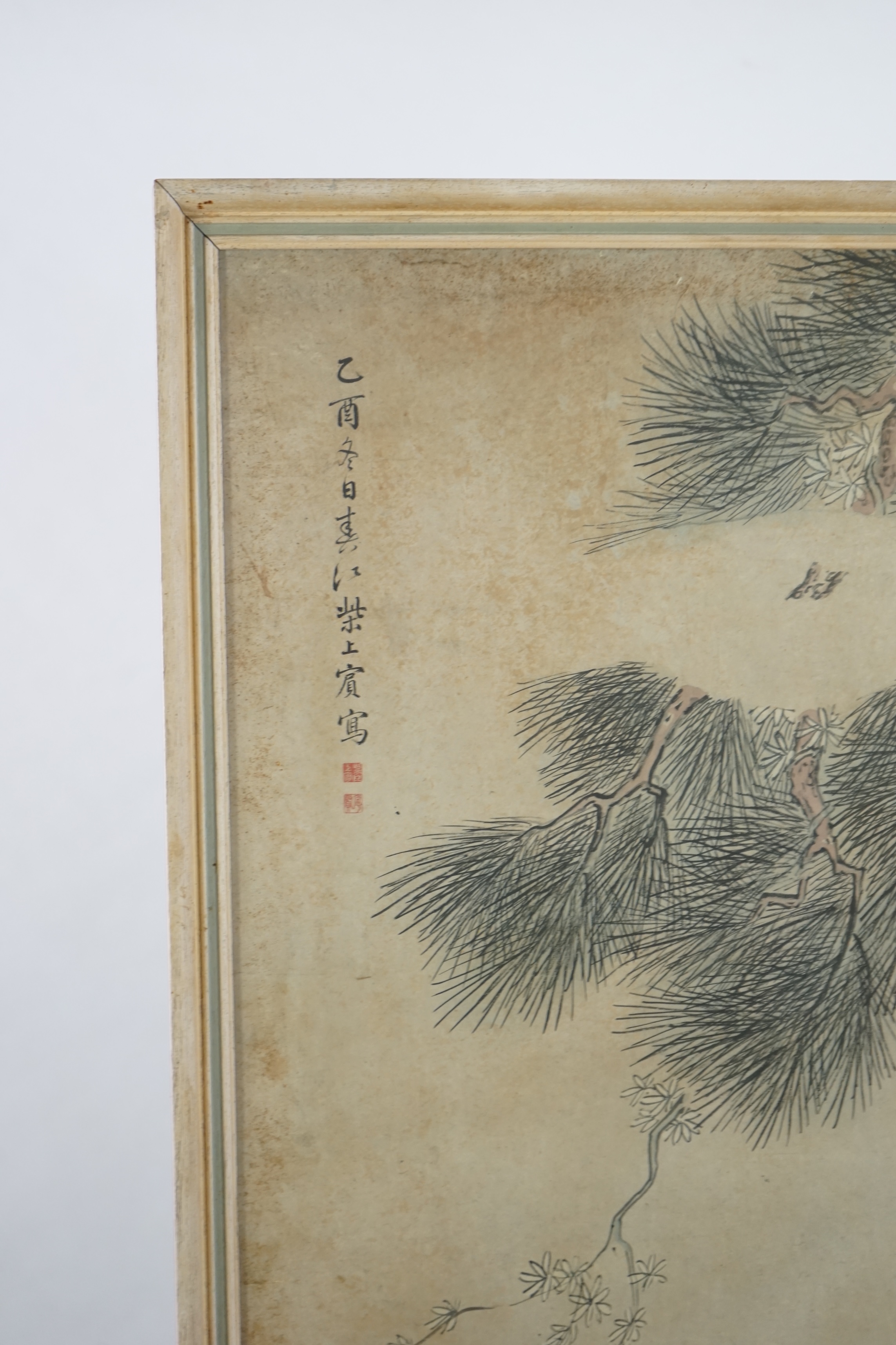 Chinese School, 19th century, a large ink and colour on paper, depicting the Daoist immortal Magu and a deer